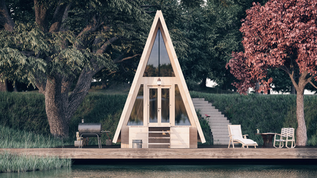 Small triangular house by the water